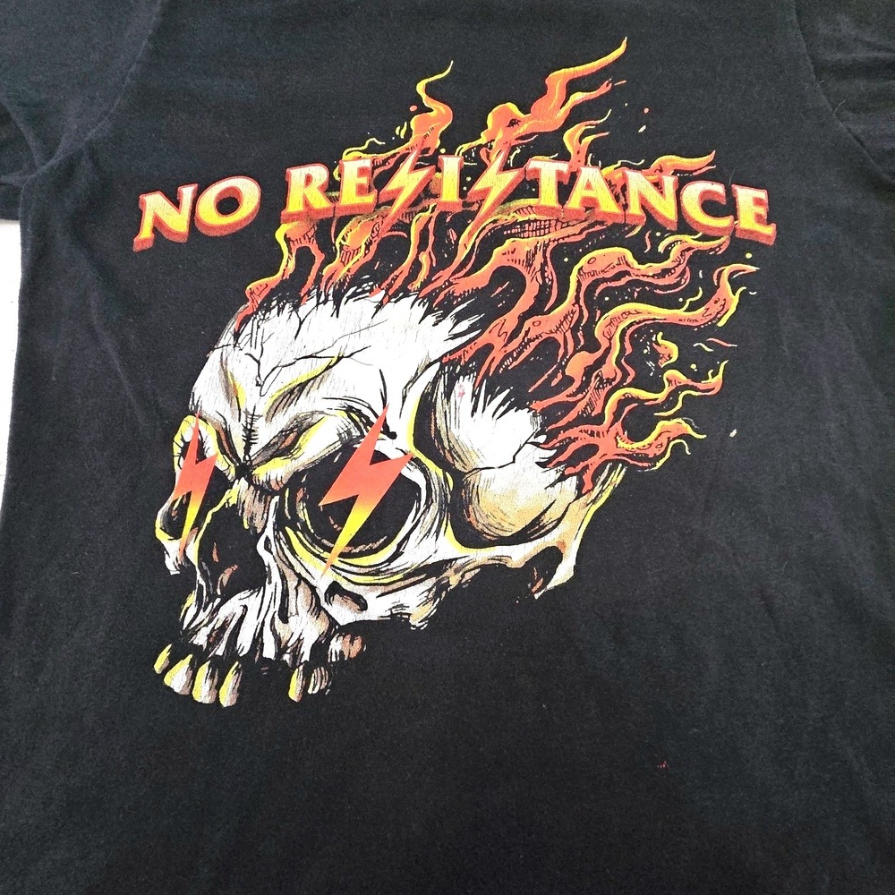 CAR Shirt Mens Small‎ Black No Rez-Z-Tance Skull Flame Graphic Gildan Softstyle
